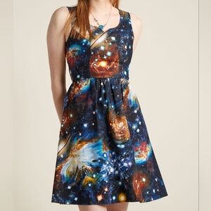 Mod cloth Sleeveless Solar‎ System Fit and Flare Dress Rockabilly Size Xs